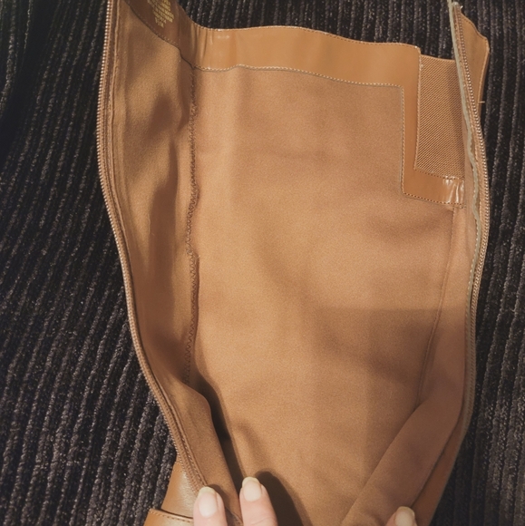 Bandolino Camel Brown Leather Heeled Boots | Classic Buckle Accent - Picture 3 of 9